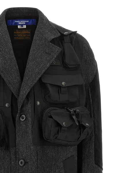 Junya Watanabe Patchwork Coat Featuring Multiple Pockets In Gray