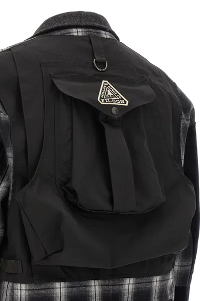 Junya Watanabe Patchwork Coat Featuring Multiple Pockets In Gray