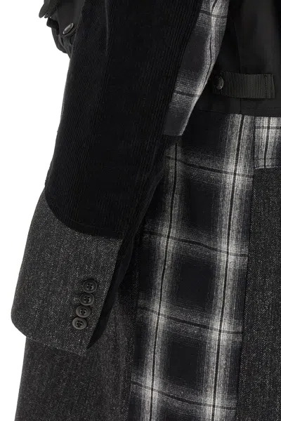 Junya Watanabe Patchwork Coat Featuring Multiple Pockets In Gray