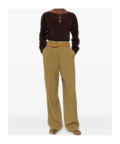 Forte Forte Pleated Wide-leg Trousers With High Waist In Brown