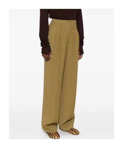 Forte Forte Pleated Wide-leg Trousers With High Waist In Brown