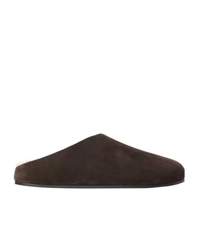 The Row Hudson Suede Leather Slide Sandal In Brown