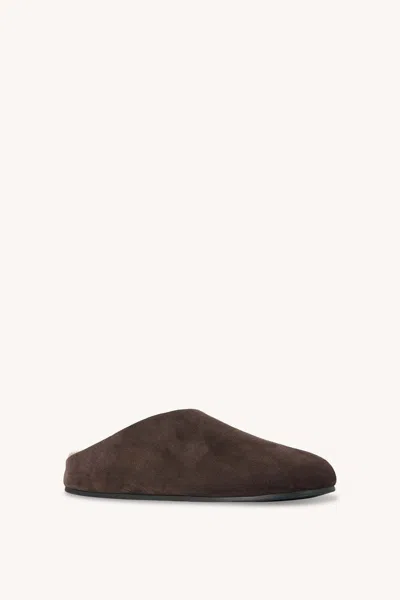 The Row Hudson Suede Leather Slide Sandal In Brown
