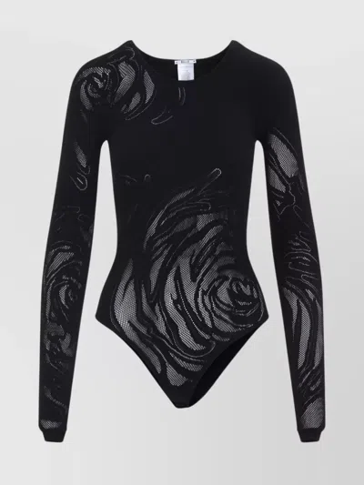 Wolford Floral Long Sleeve Sheer Top In Black