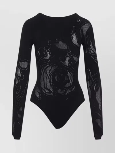 Wolford Floral Long Sleeve Sheer Top In Black