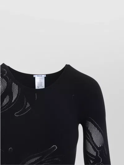 Wolford Floral Long Sleeve Sheer Top In Black