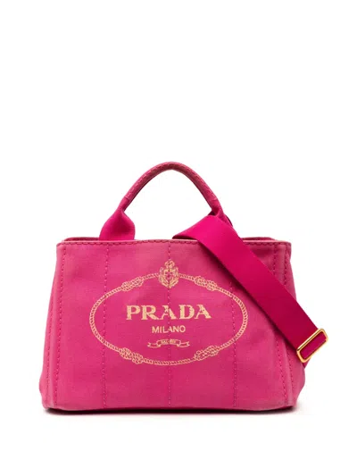 Pre-owned Prada 2013-2025 Small Canvas Canapa Logo Satchel In Pink