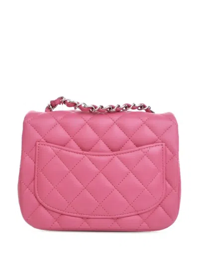Pre-owned Chanel 2019 Mini Square Classic Lambskin Single Flap Crossbody Bag In Pink