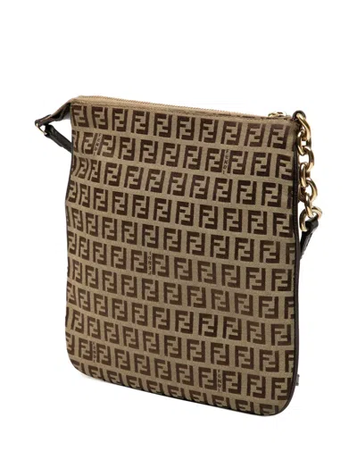 Pre-owned Fendi 2000-2010 Zucchino Coated Canvas Forever Crossbody Bag In Brown