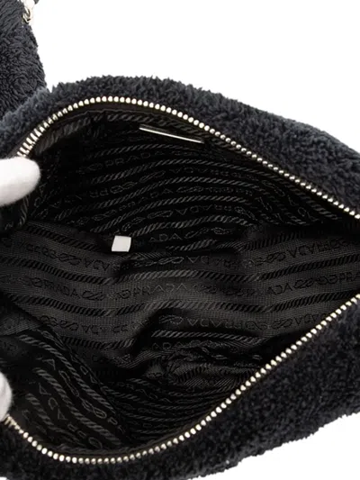 Pre-owned Prada 2013-2025 Spugna Terry Cloth Triangle Logo Crossbody Bag In Black