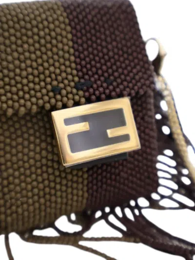 Pre-owned Fendi 2010-2024 Beaded Pequin Pico Baguette Charm Crossbody Bag In Green