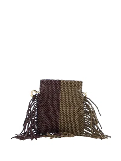 Pre-owned Fendi 2010-2024 Beaded Pequin Pico Baguette Charm Crossbody Bag In Green