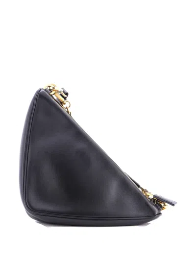 Pre-owned Prada Double Symbole Triangle Bag Leather And Jacquard Mini Shoulder Bag In Black