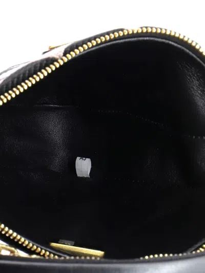 Pre-owned Prada Double Symbole Triangle Bag Leather And Jacquard Mini Shoulder Bag In Black