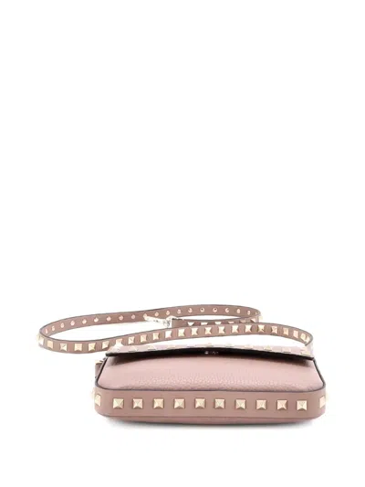 Pre-owned Valentino Garavani Rockstud Top Handle Pouch Leather Mini Crossbody Bag In Neutral