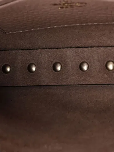 Pre-owned Valentino Garavani Rockstud Top Handle Pouch Leather Mini Crossbody Bag In Neutral