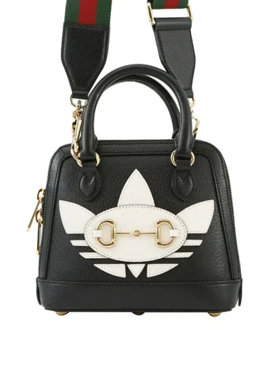 Pre-owned Gucci 2016-2025 Adidas Mini Leather Horsebit 1955 Top Handle Bag Satchel In Black