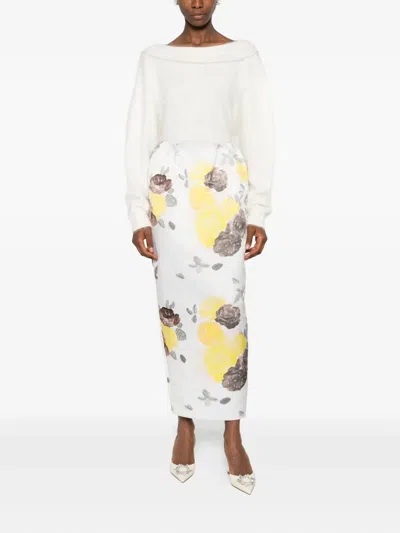 Bernadette Damian Floral-print Midi Skirt In White