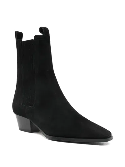 Aeyde Pointed Toe Ankle Boots With Elastic Side Panels In Black