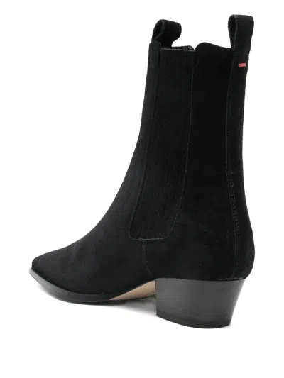 Aeyde Pointed Toe Ankle Boots With Elastic Side Panels In Black