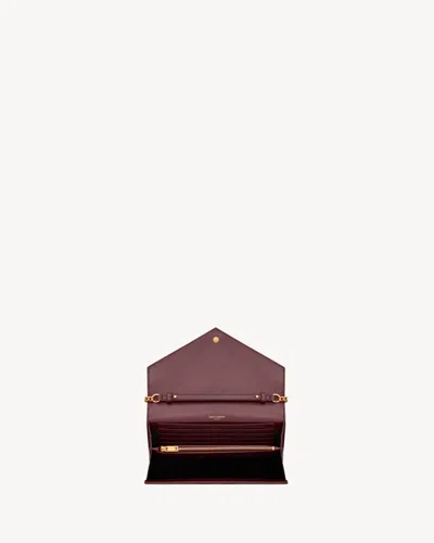 Saint Laurent Cassandre Envelope Chain Wallet In Lambskin In Red
