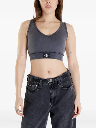 Calvin Klein Jeans Est.1978 Logo-patch Crop Top In Gray