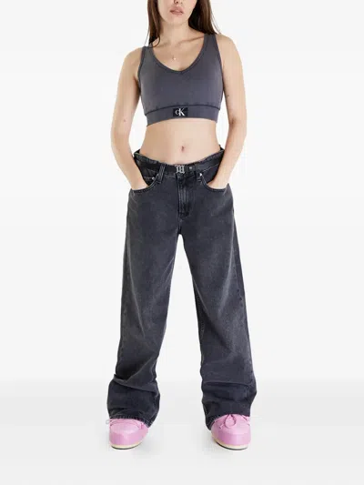 Calvin Klein Jeans Est.1978 Logo-patch Crop Top In Gray