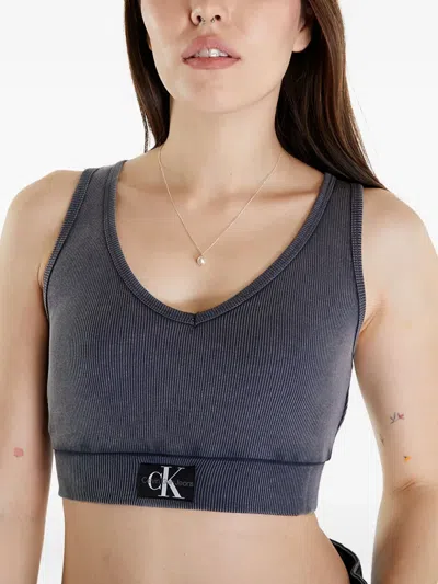 Calvin Klein Jeans Est.1978 Logo-patch Crop Top In Gray