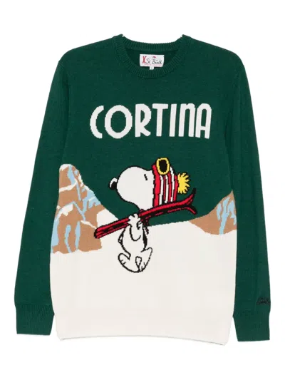 Mc2 Saint Barth Green Wool-blend Sweater With Snoopy Cortina In Green