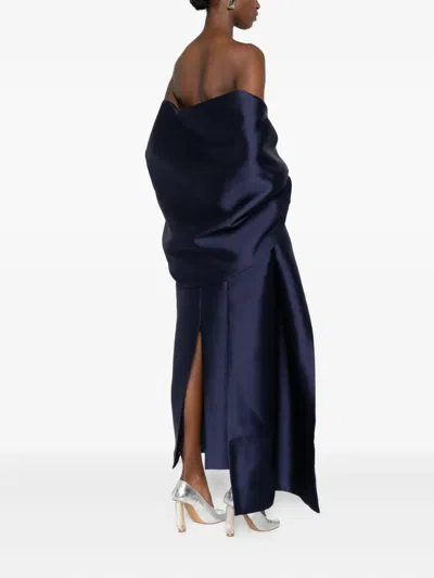 Solace London Midaxi Strapless Midi Dress In Blue