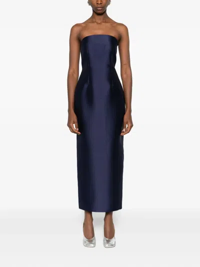 Solace London Midaxi Strapless Midi Dress In Blue