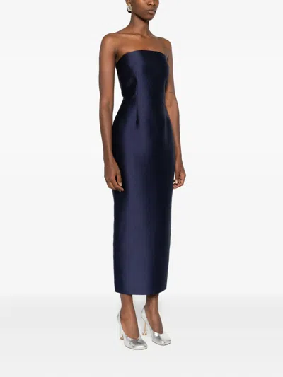 Solace London Midaxi Strapless Midi Dress In Blue