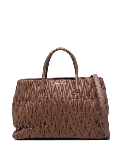 Miu Miu Matelassé Tote Bag In Brown