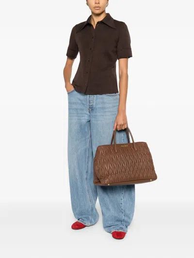 Miu Miu Matelassé Tote Bag In Brown