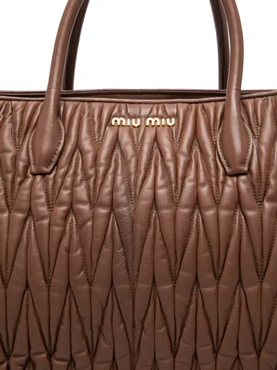 Miu Miu Matelassé Tote Bag In Brown