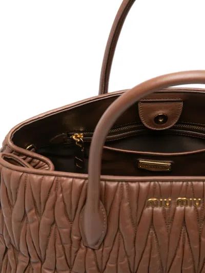 Miu Miu Matelassé Tote Bag In Brown