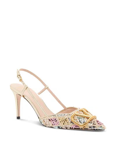 Valentino Vlogo Embellished Metallic Leather Slingback Pumps In Multi