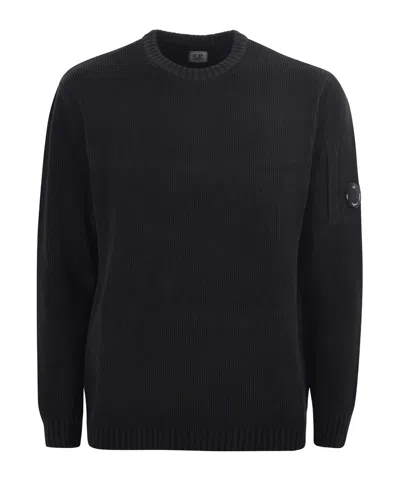 C.p. Company Knitwear Crew Neck In Chenille Cotton In Black