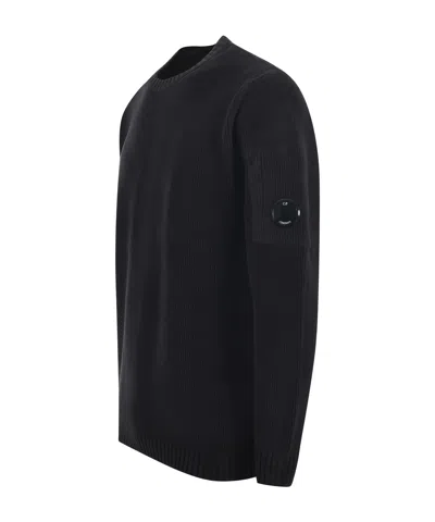 C.p. Company Knitwear Crew Neck In Chenille Cotton In Black