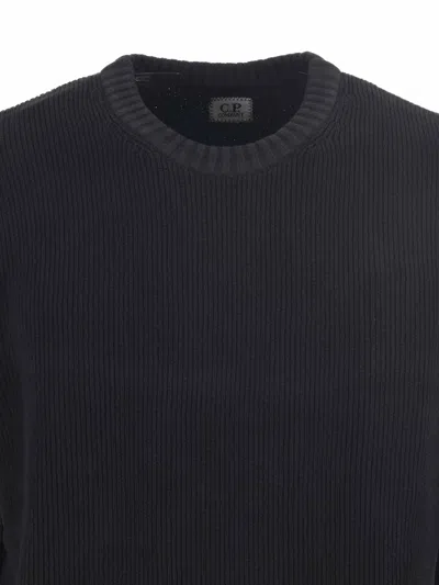 C.p. Company Knitwear Crew Neck In Chenille Cotton In Black