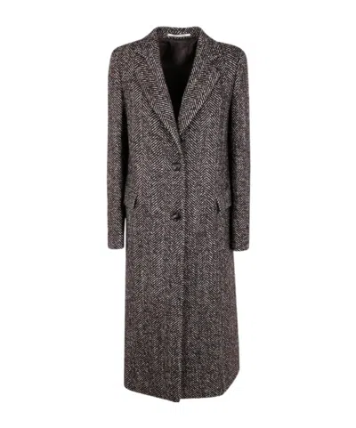 Tagliatore Herringbone Long Sleeve Coat Side Pockets In Gray