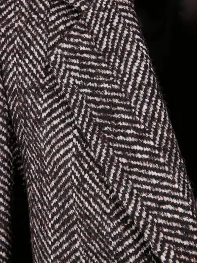 Tagliatore Herringbone Long Sleeve Coat Side Pockets In Gray