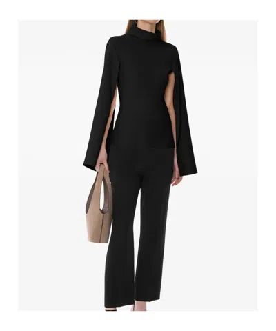 Alberta Ferretti High-neck Cape-sleeved Top In Black