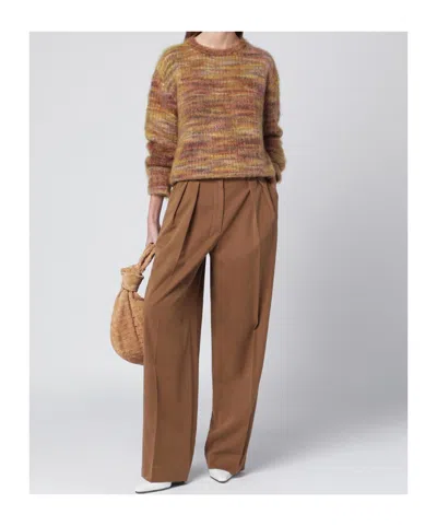 Roberto Collina Yarn Sweater With Long Sleeves And Round Neck In Brown