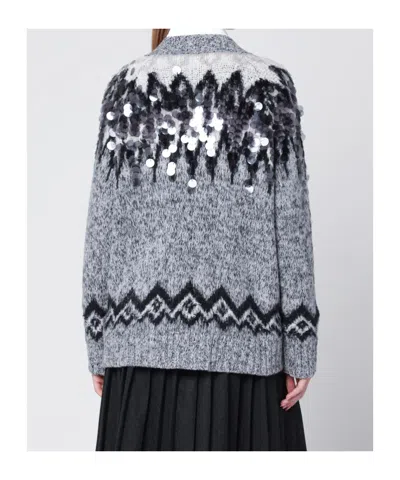 Roberto Collina Grey Wool-blend Cardigan With Sequins In Gray