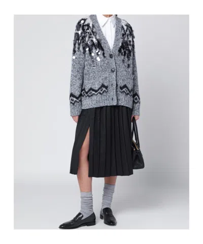 Roberto Collina Grey Wool-blend Cardigan With Sequins In Gray