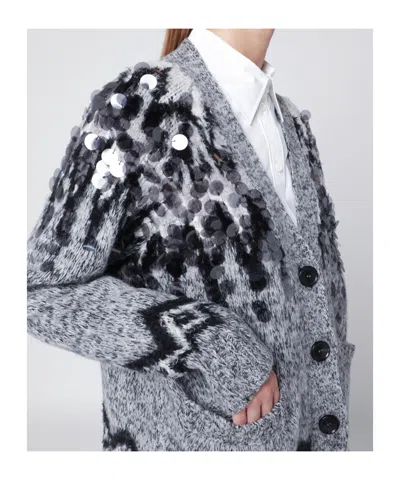 Roberto Collina Grey Wool-blend Cardigan With Sequins In Gray