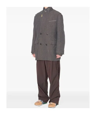 Kolor Herringbone Double-breasted Coat In Multi