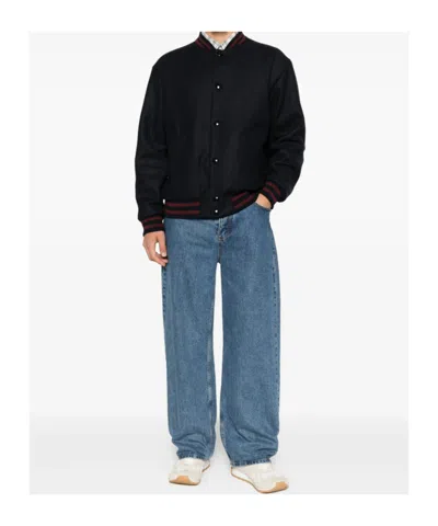 Apc A.p.c. Midnight Blue Wool Blend Bomber Jacket In Black