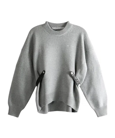 Alexander Wang Relaxed Wool Blend Sweater With Detachable Leather Tabs In Gray
